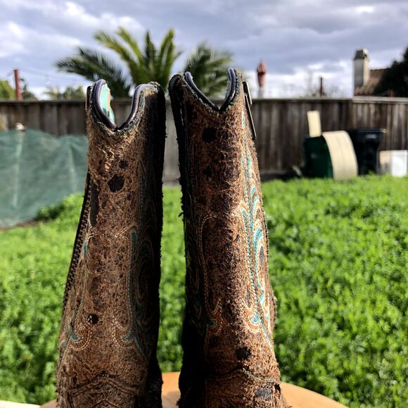 ARIAT Boot Womens Sz 6 Turquoise Corral Cow Print Western Cowgirl Leather Snip - Picture 8 of 16